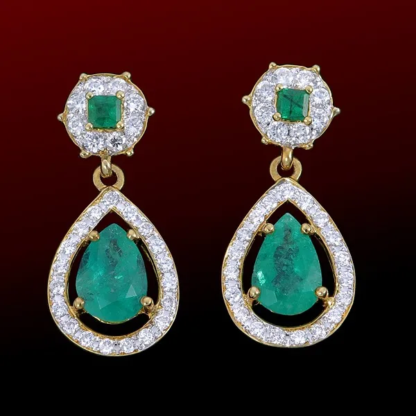 18K YG Colombian Emerald Earrings
