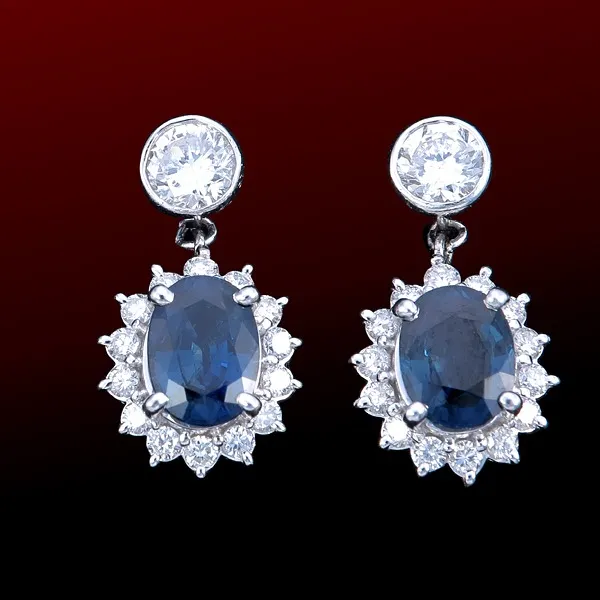 18K WG Srilankan Blue Sapphire Earrings