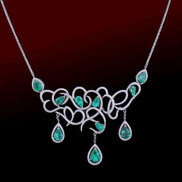 18K WG Colombian Emerald Necklace