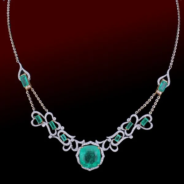 18K WG / YG Colombian Emerald Necklace